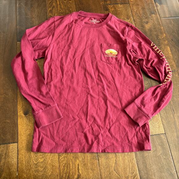 Vineyard Vines Boys Medium 12 / 14 Pullover Long Sleeve Shirt Red Dogs Sunset - Picture 1 of 6
